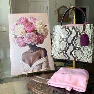 kate spade “Fleur” Pink Trim Snake-Print Top Handle Satchel